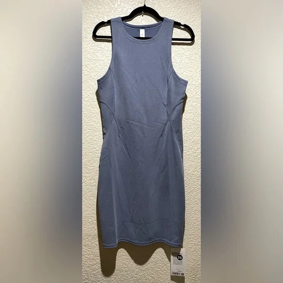 Lululemon NWT Ribbed Softstreme Slim Fit Tank Dress Oasis Blue Size 8